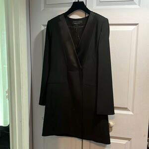BCBG Maxazria black formal dress with satin finish.